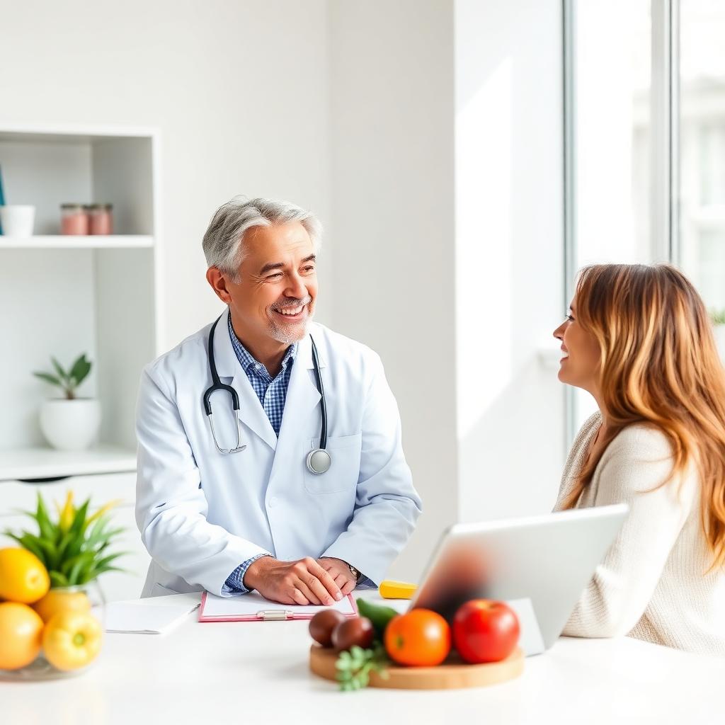 Nutricionista avaliando paciente em consultório